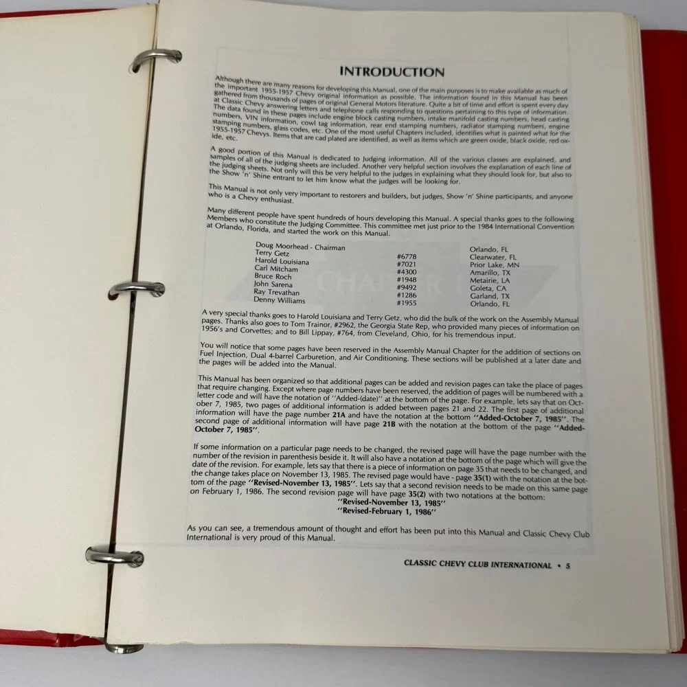 Vintage Classic Chevy Club Manuel Restoration & Judging Guidelines Book 1950s